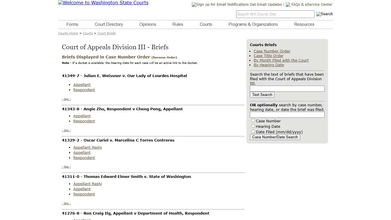 Washington State Courts - Appellate Court Briefs