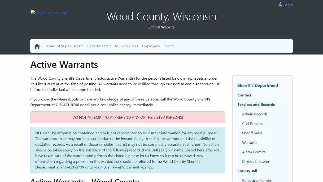 Active Warrants - Sheriff's Department - Wood County Wisconsin